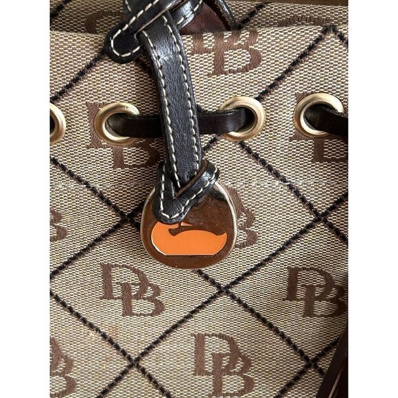 Vintage Dooney & Bourke Signature Monogram Small Hand Tote Purse Brown Leather - Picture 2 of 13
